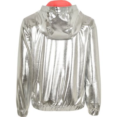 Girls RI Active silver hooded bomber jacket